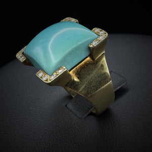 Vintage "Square" Turquoise & Diamonds Gold Ring
