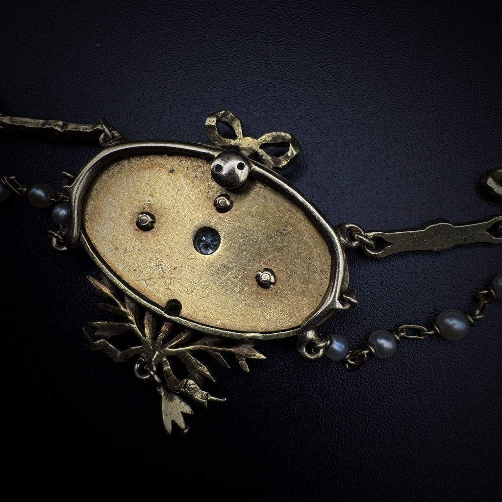 Lucien Gautrait Art Nouveau Enamel/Pearls & Diamonds Necklace
