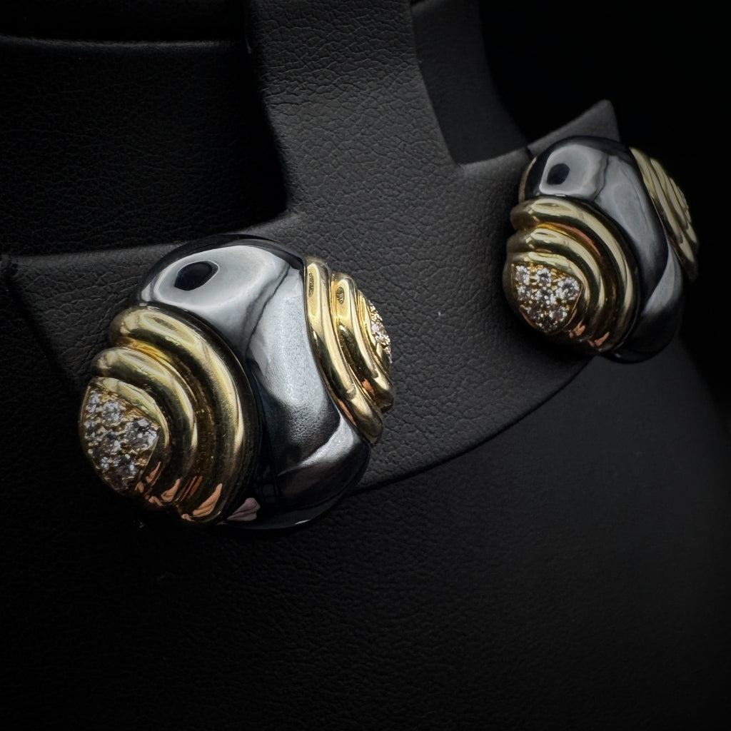 Bulgari 1980s Hematite & Diamonds Earrings