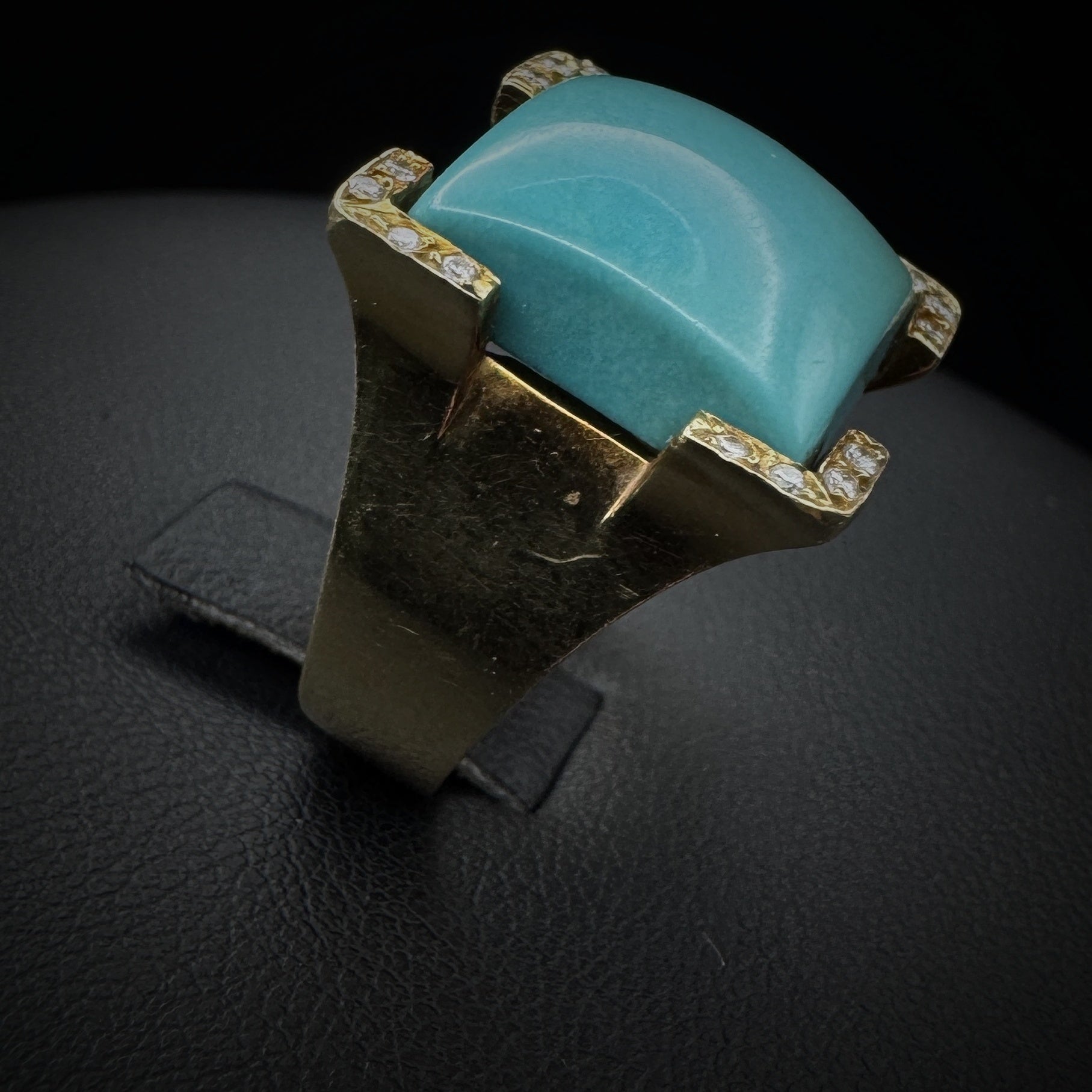 Vintage "Square" Turquoise & Diamonds Gold Ring
