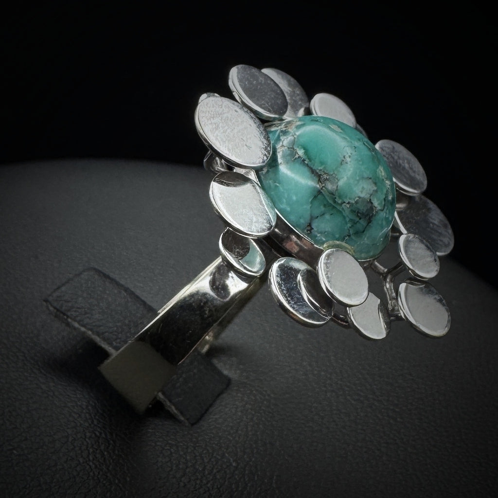 Vintage "Plates" Turquoise Whitegold Ring
