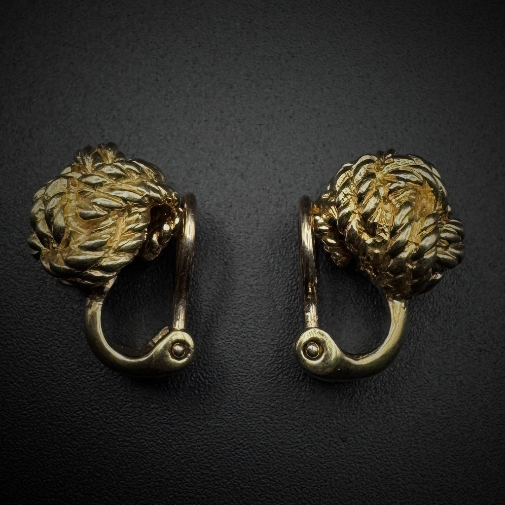 Hermès 1960s "Knot Dot" Gold Earclips