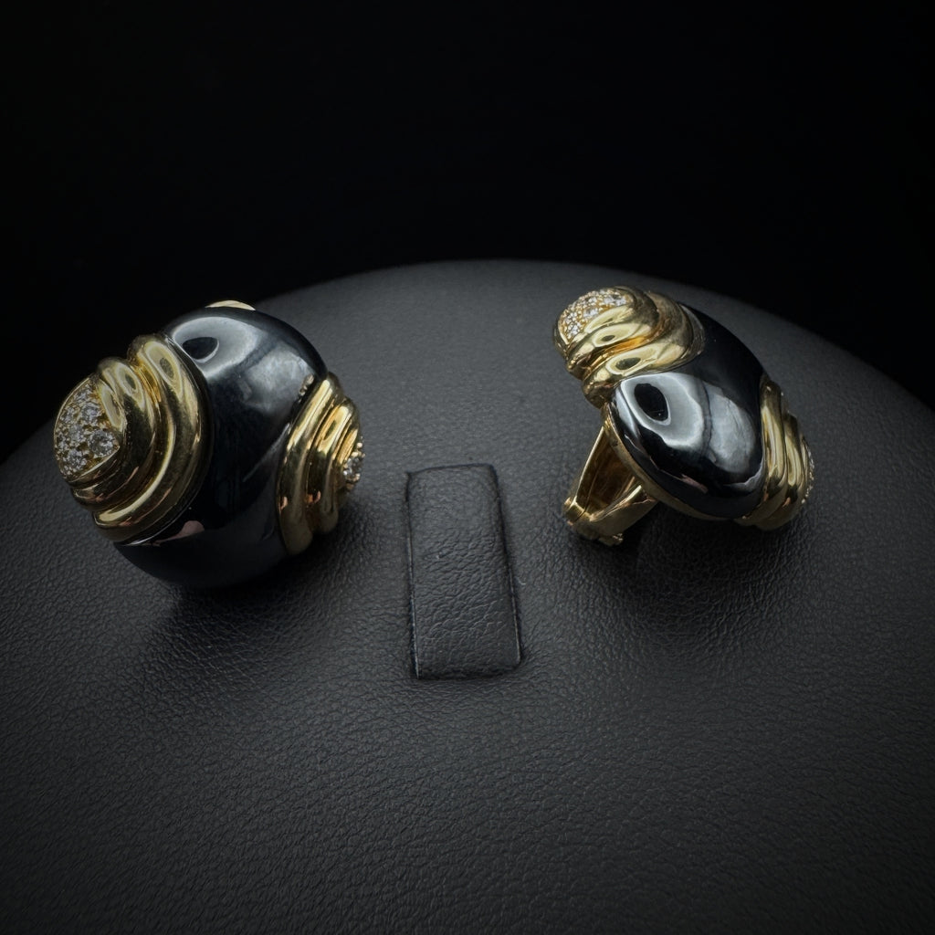 Bulgari 1980s Hematite & Diamonds Earrings