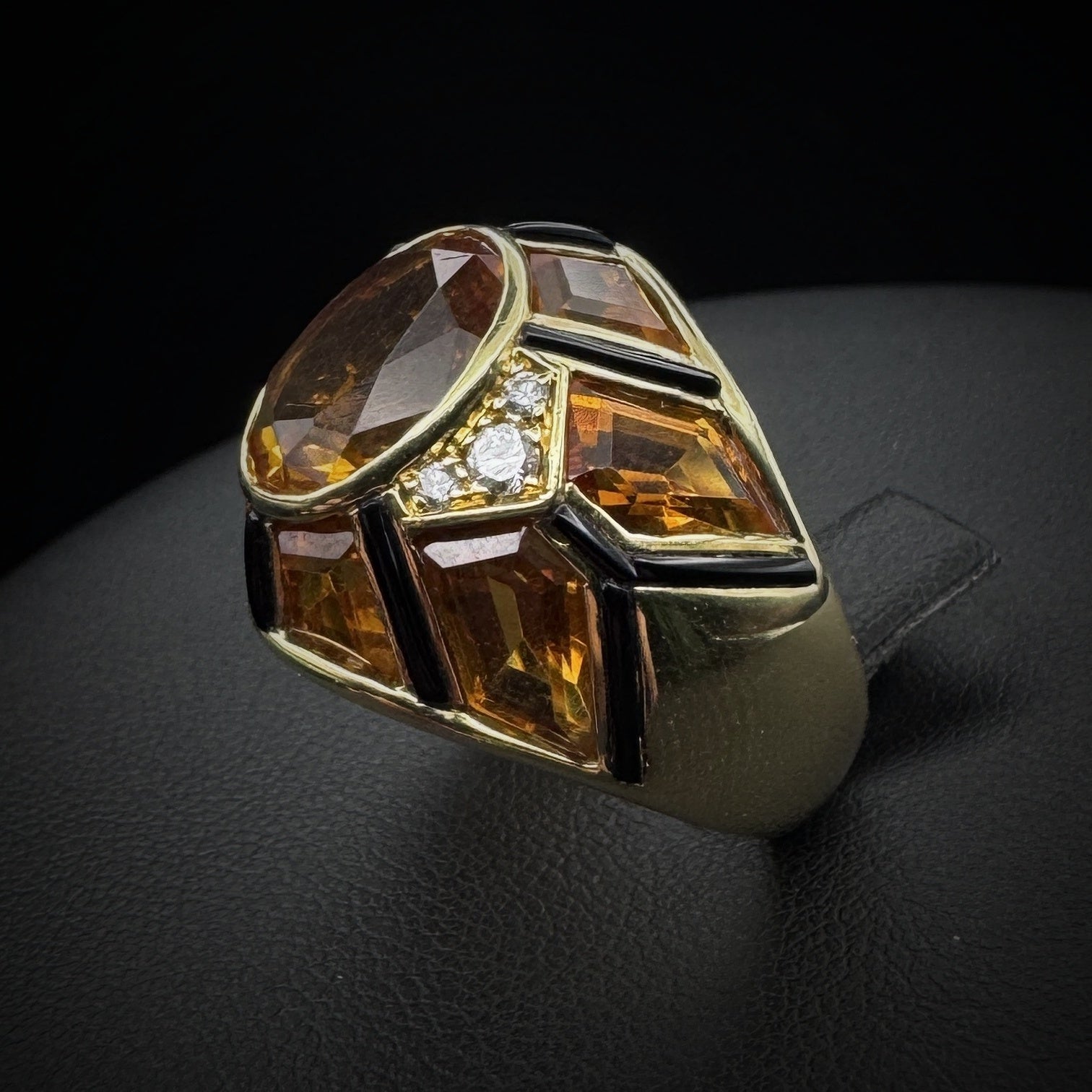 Vintage Artistic "Bombé" Citrine & Onyx Ring