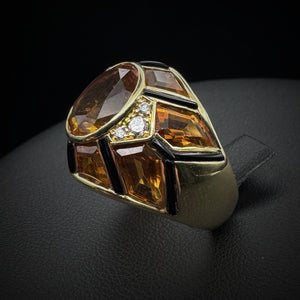 Vintage Artistic "Bombé" Citrine & Onyx Ring