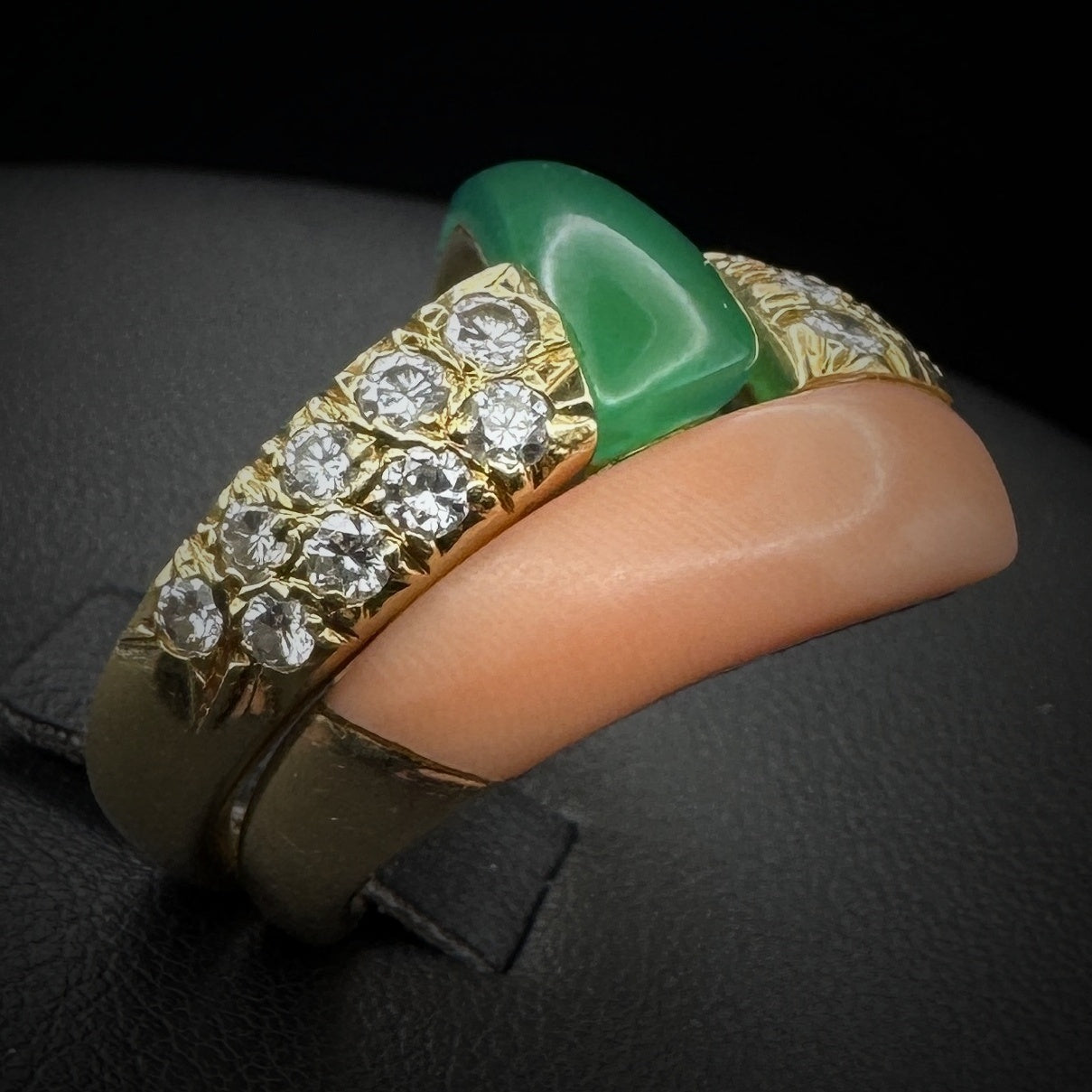 Van Cleef & Arpels Set of 2x Coral & Chrysoprase Diamonds Rings
