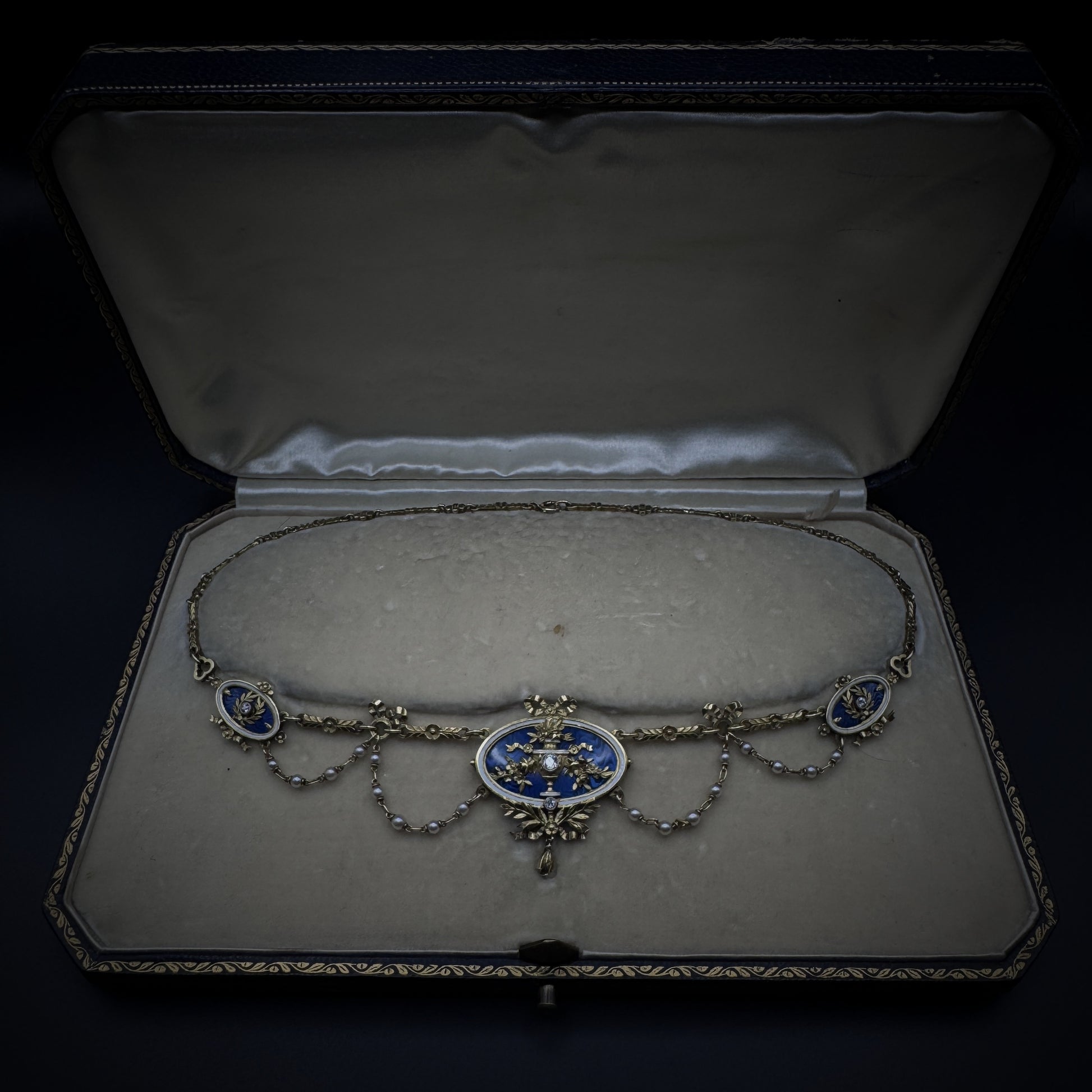 Lucien Gautrait Art Nouveau Enamel/Pearls & Diamonds Necklace