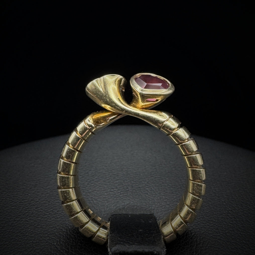 Bulgari "Doppio Cuore" Blue Topas & Red Tourmaline Tubogas Ring