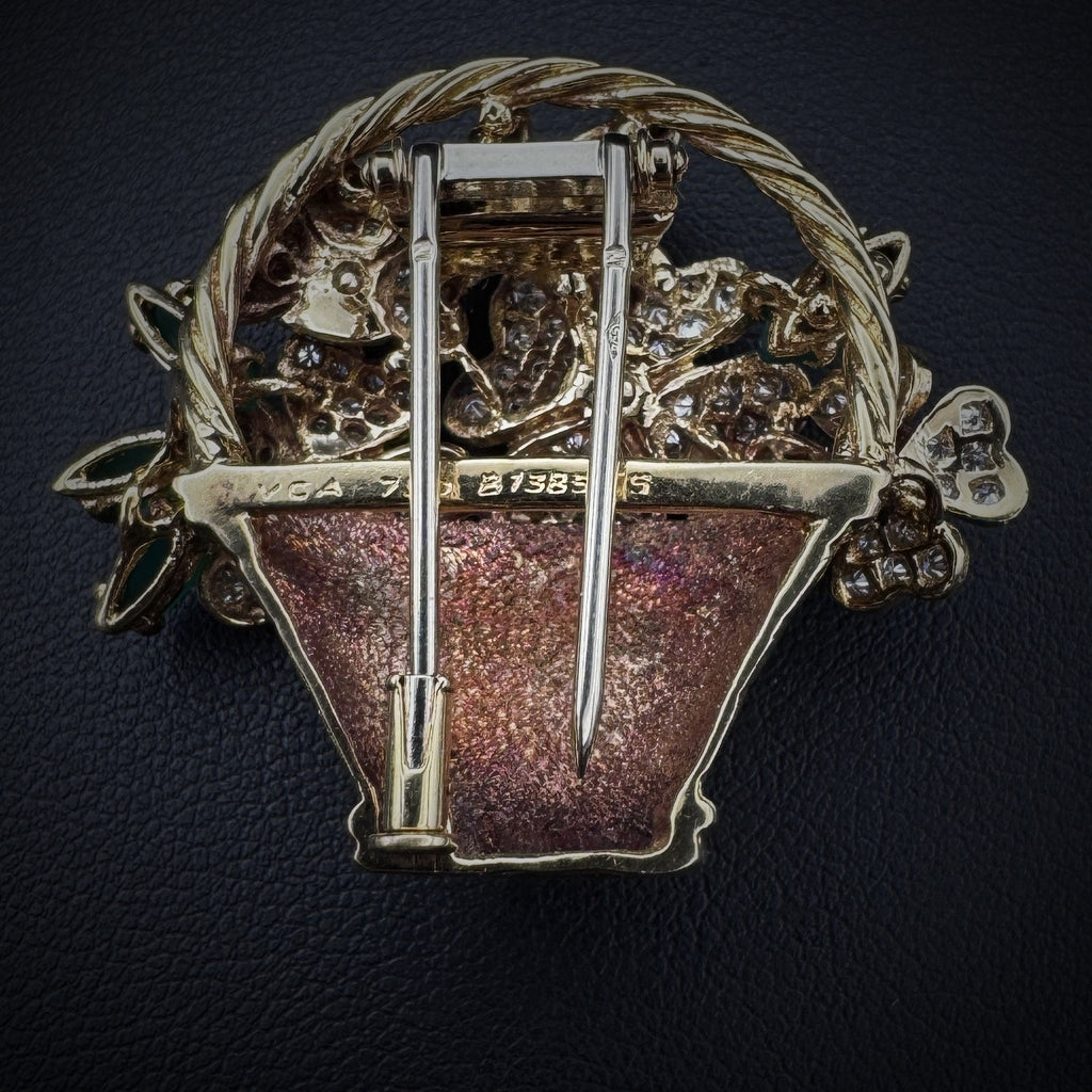 Van Cleef & Arpels 1960s "Fower Basket" Coral/Chrysoprase & Diamonds Brooch