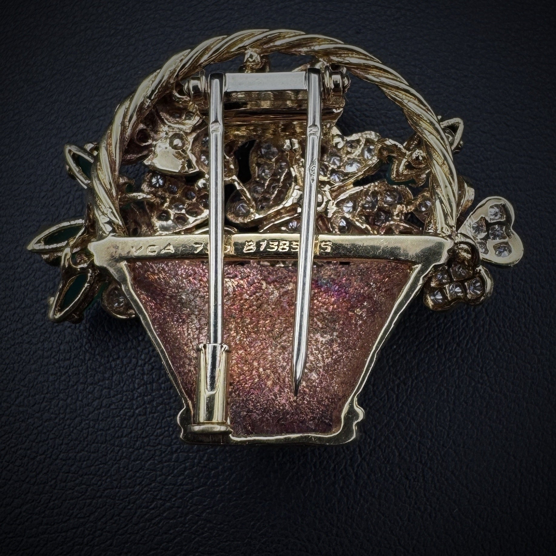 Van Cleef & Arpels 1960s "Fower Basket" Coral/Chrysoprase & Diamonds Brooch