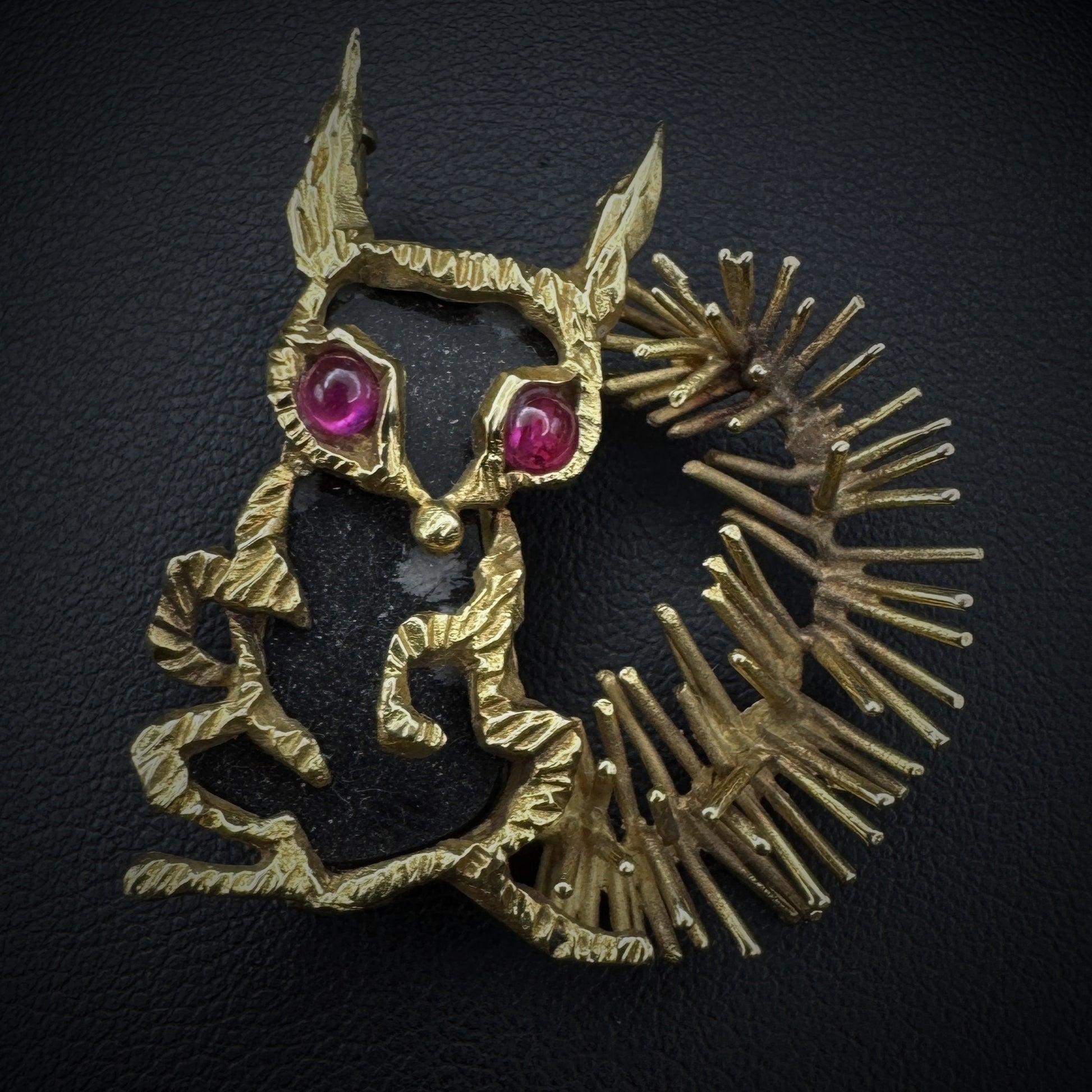 Gübelin "Squirrel" Snowflake Obsidian & Rubies Gold Brooch