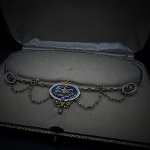 Lucien Gautrait Art Nouveau Enamel/Pearls & Diamonds Necklace