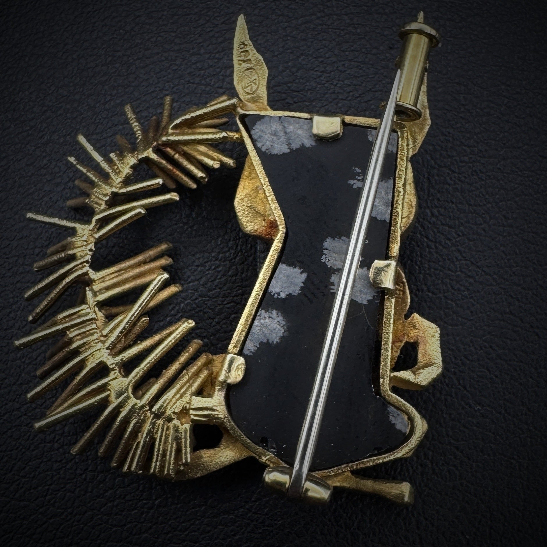 Gübelin "Squirrel" Snowflake Obsidian & Rubies Gold Brooch