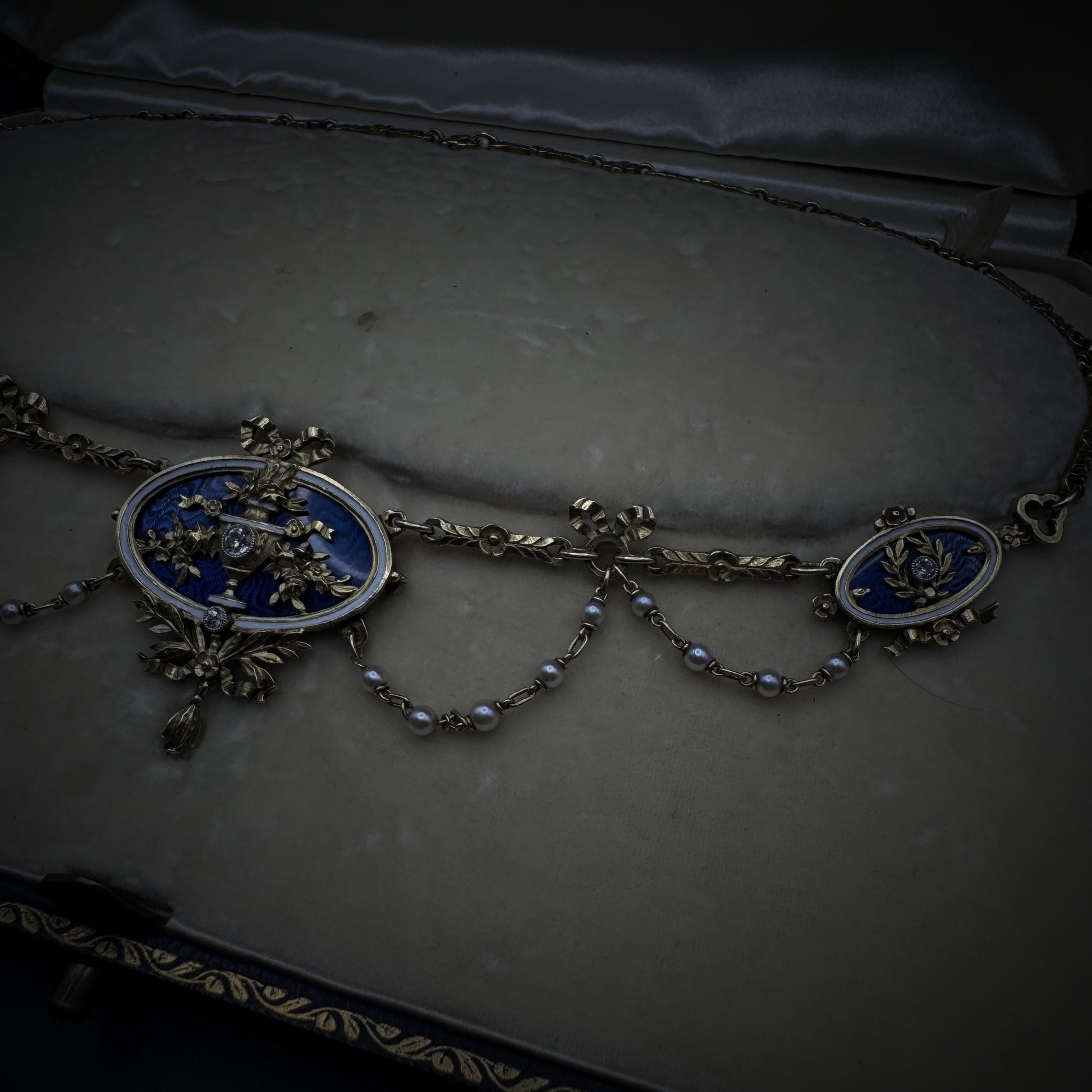 Lucien Gautrait Art Nouveau Enamel/Pearls & Diamonds Necklace