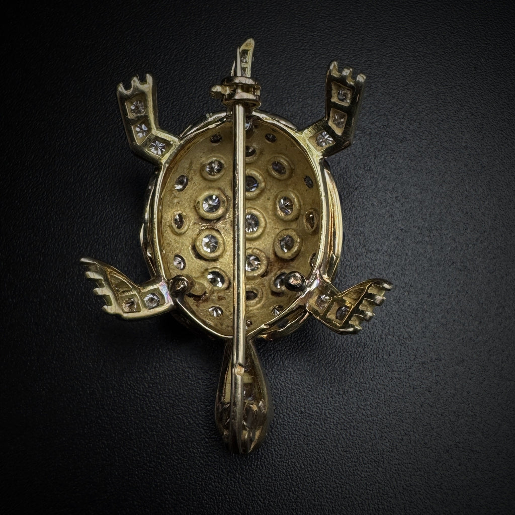 Vintage "Turtle" Enamel & Diamonds Gold Brooch